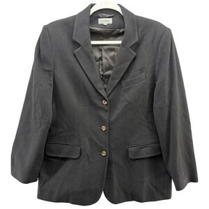 Vintage L.L. Bean Blazer Jacket Womens 16 Black 3 Button Lined Career Workwear